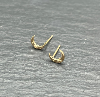 Tiny Crescent Moon Studs in 14K Gold