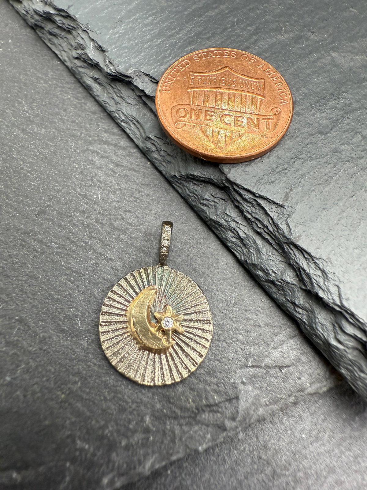 Crescent Star Round Aura Charm