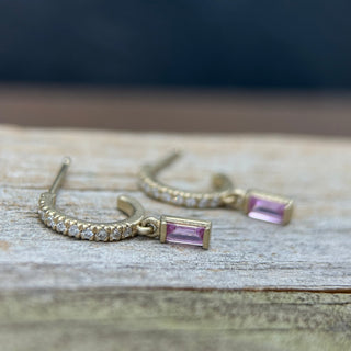 Pink Sapphire & Diamond Hoops