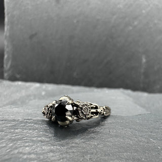 Skull Marigold Ring with Black Diamond