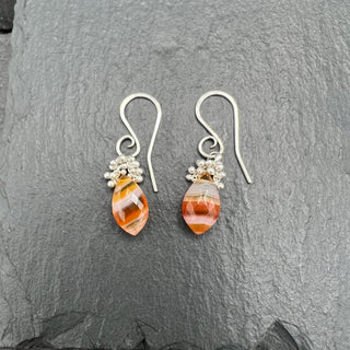 Caviar Dew Drop Earrings With Orange Lace Chalcedony - SS