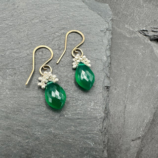 Green Onyx Caviar Dew Drop Earrings