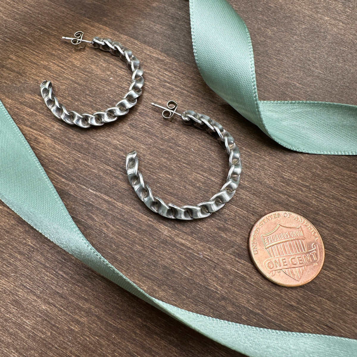 Vintage Sterling Curb Chain Hoops