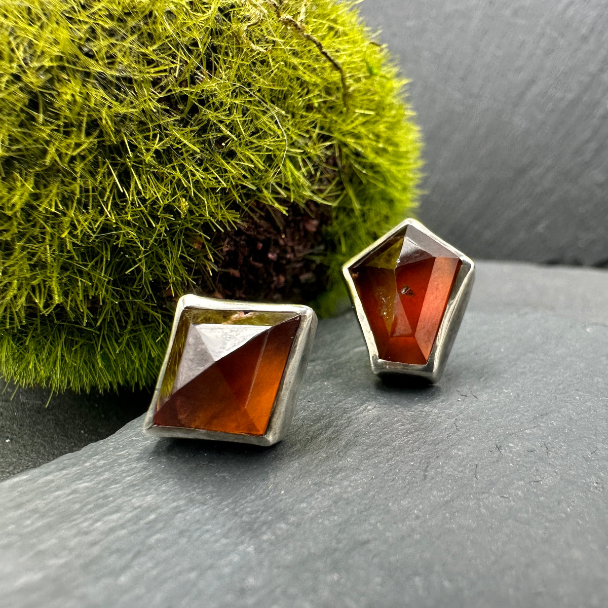 Asymmetrical Garnet Studs