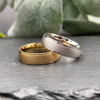 Narrow Stepped Rails Ring, Slightly Rounded - Sandbasted Texture