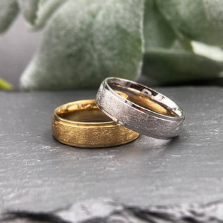 Narrow Stepped Rails Ring, Slightly Rounded  - Abraded Texture