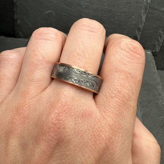 Damascus Steel Flat Ring with Rails- Kona