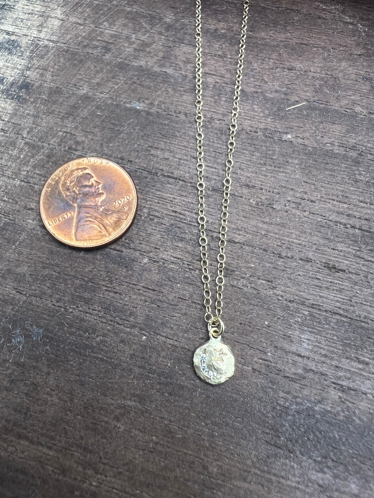 Tiny Crescent and Star with Diamonds Necklace