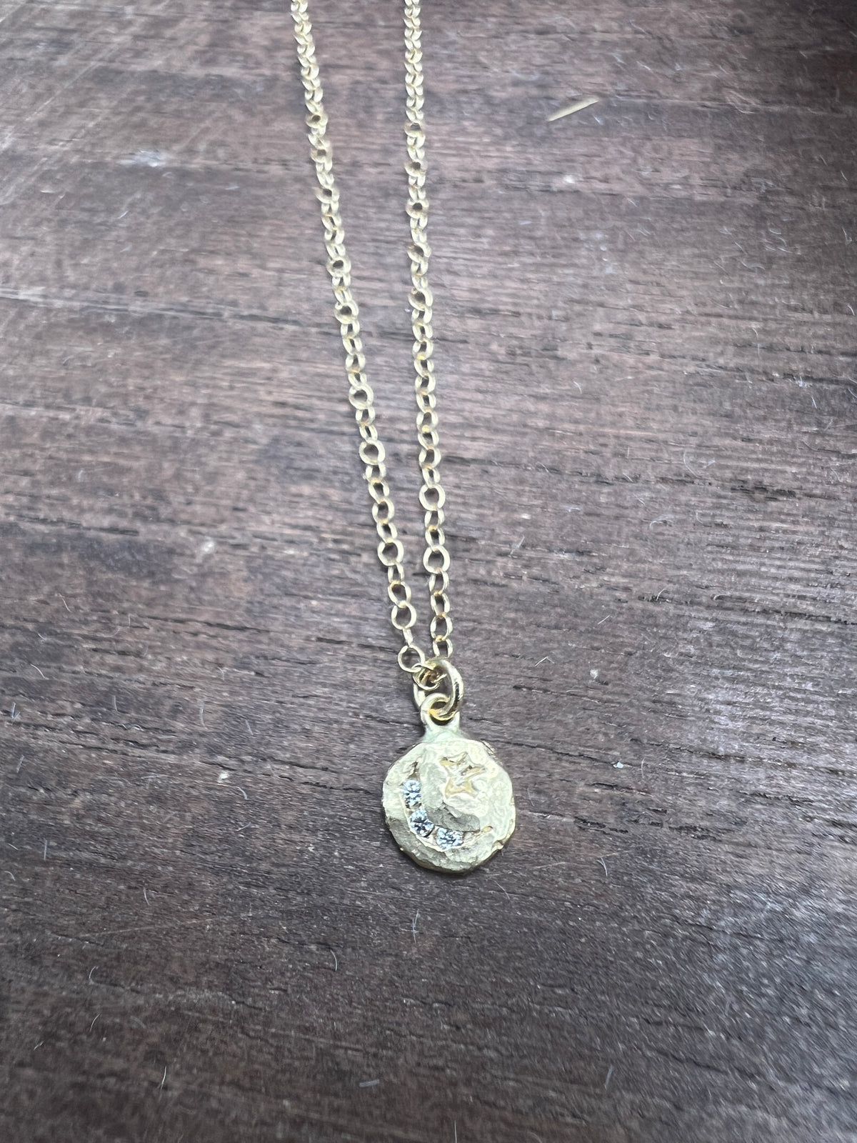 Tiny Crescent and Star with Diamonds Necklace