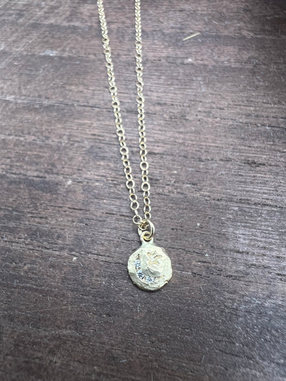 Tiny Crescent and Star with Diamonds Necklace