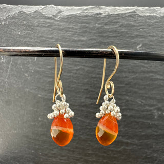 Orange Lace Chalcedony Caviar Dew Drop Earrings