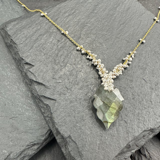 Clustered Wisteria Necklace with Carved Flashy Labradorite