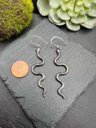 Oxidized Swirly Serpent Earrings