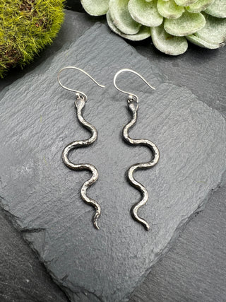 Oxidized Swirly Serpent Earrings