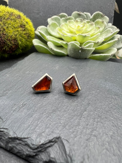 Asymmetrical Garnet Studs