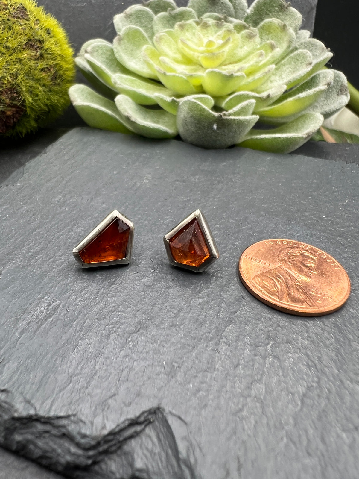 Asymmetrical Garnet Studs