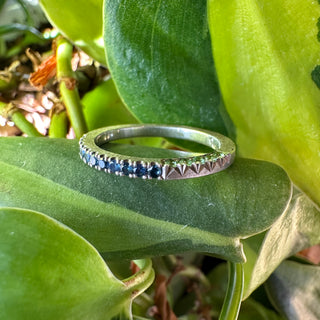 French Cut Pave Ring with Blue Sapphires and Green Tourmalines