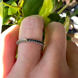 French Cut Pave Ring with Blue Sapphires and Green Tourmalines