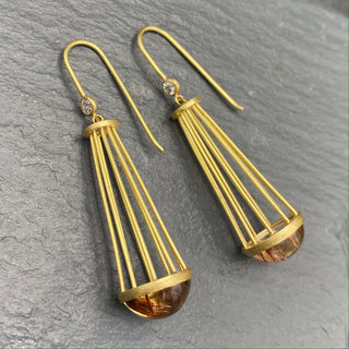 Gold Cage Quartz Earrings