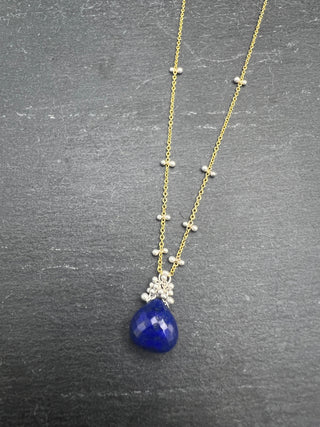 Dew Drop and Caviar Necklace - Lapis (GF)