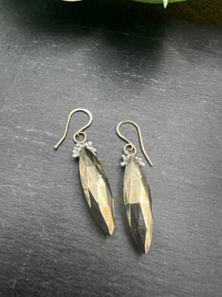 Long Pyrite Caviar Dew Drop Earrings