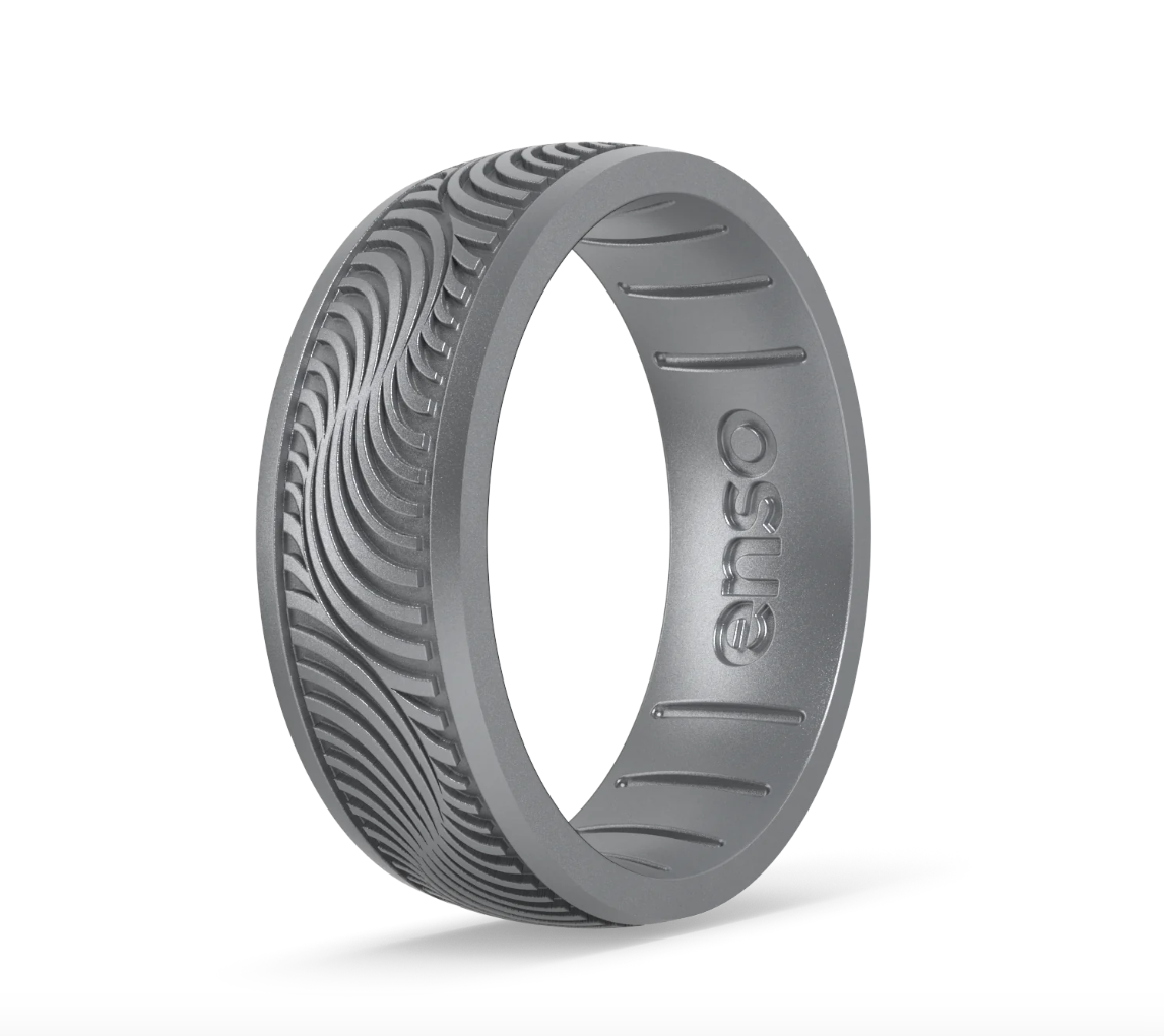 Etched Tides Silicone Ring: Silver