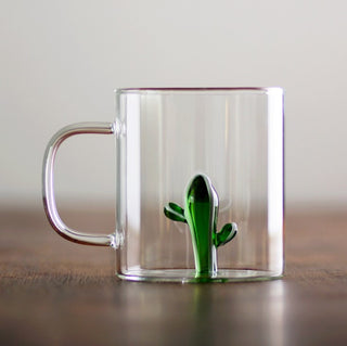 Glass Tea Mug with Cactus