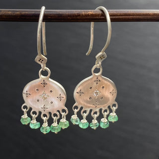 Beaded New Moon Earrings in Emerald