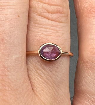 Rose Cut Sapphire Solitaire Ring - Pink Oval