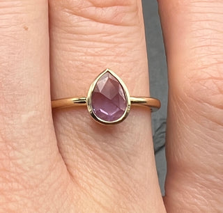 Rose Cut Sapphire Solitaire Ring - Lavender Pear