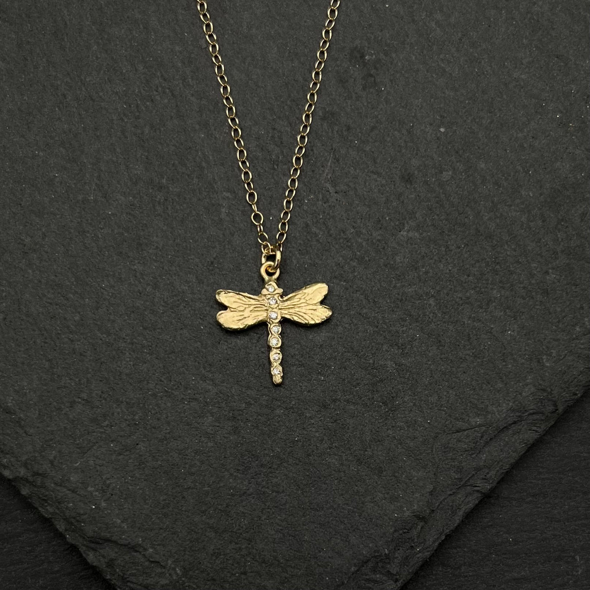 Gold & Diamond Dragonfly Necklace