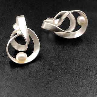 Elongated Swirl Post Earrings with Pearl