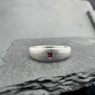 Tapered Silver Band with Etching in Ruby