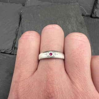 Tapered Silver Band with Etching in Ruby