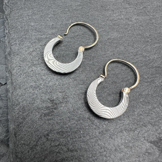 Damascus Crescent Earrings with 18k Yellow Gold Earwire