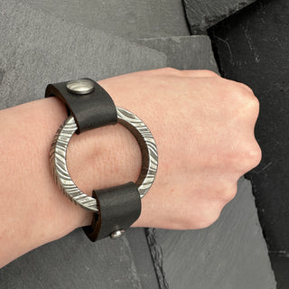 Damascus Steel and Leather Bracelet