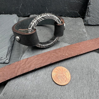 Damascus Steel and Leather Bracelet