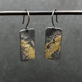 Oxidized Silver and Gold Dust Earrings with Black Diamond