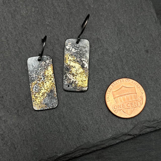 Oxidized Silver and Gold Dust Earrings with Black Diamond