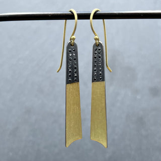 Oxidized Silver and Gold Angle Earrings with Black Diamonds