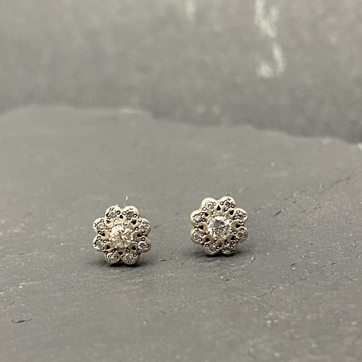 Moonflower Charm Studs with Diamond