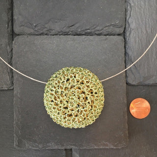 Crochet Disk Necklace- Gold and Cyan