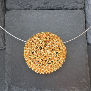 Crochet Disk Necklace- Gold