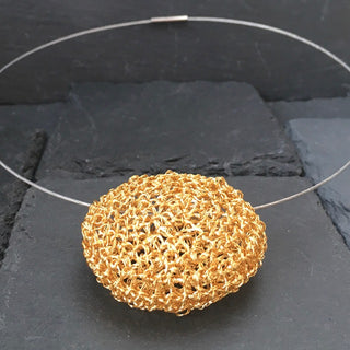 Crochet Disk Necklace- Gold