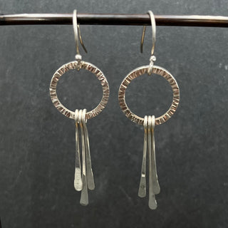 Open Circle Earrings with Hammered Wire Fringe