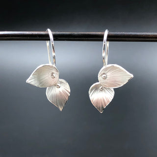 Handmade whimsical botanical sterling silver earrings