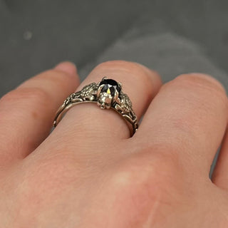 Skull Marigold Ring with Black Diamond