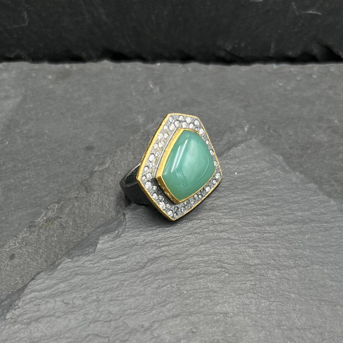 Chrysoprase and Diamond Cocktail Ring