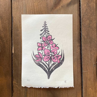 Pink Flower Woodblock Print