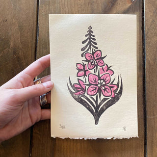 Pink Flower Woodblock Print